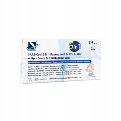 Deep Blue Test COMBO 5w1 COVID-19 Grypa A+B RSV Adenowirus 1 sztuka