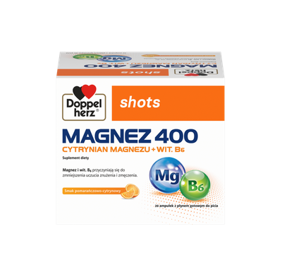 DOPPELHERZ shots szoty magnez 400 cytrynian magnezu + witamina B6 20 ampułek po 25 ml