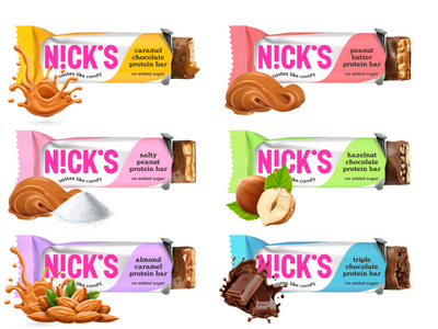 NICK'S batony proteinowe bez cukru RÓŻNE SMAKI zestaw 6 x 50 g