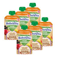 BoboVita Drugie Śniadanko Owoce z kaszką gruszka jabłko suszona śliwka po 6 miesiącu ZESTAW 6 x 100 g