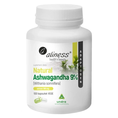 Aliness Natural Ashwagandha 9% witanolidów USPOKOJENIE 100 kapsułek 