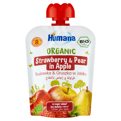 Humana Organic Mus truskawka & gruszka w jabłku po 8. miesiącu 90 g