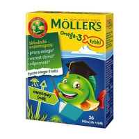 Moller's Omega-3 Rybki różne smaki żelki odporność tran odporność 4x36 sztuk + SZCZOTECZKA GRATIS!