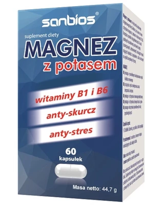 SANBIOS magnez z potasem Cytrynian Magnezu witaminy B1 B6 60 kapsułek