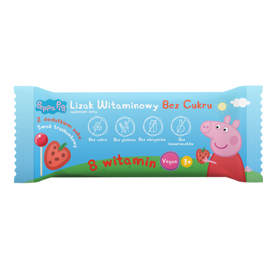 Lizaki witaminowe Świnka Peppa BEZ CUKRU smak truskawkowy 1 sztuka