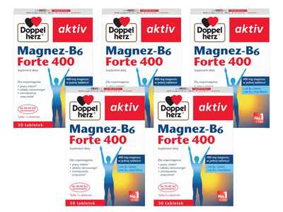 Doppelherz aktiv Magnez-B6 FORTE 400 ZESTAW 5 x 30 tabletek