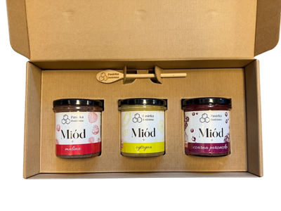 Pasieka Rodzinna zestaw prezentowy miód malina, cytryna, czarna porzeczka 3 x 410 g