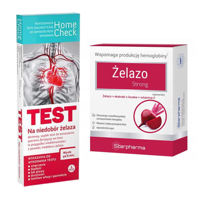Kompleksowe wsparcie przy niedoborach żelaza: Home Check test Ferrytyna + suplement Starpharma Żelazo 2 sztuki
