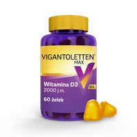 Vigantoletten Max Witamina D3 2000 j.m. Żelki 60 szt 2 opakowania+ Vigantoletten Max Witamina D3 4000 j.m. 120 tabletek GRATIS 