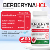 Berberyna HCL ODCHUDZANIE APETYT WĄTROBA 410 mg 60 kapsułek