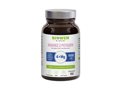 Biowen magnez 4 x z potasem ZMĘCZENIE STRES MIĘŚNIE 100 kapsułek