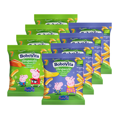 Bobovita BIO Peppa Pig Chrupki kukurydziane bananowe i marchewkowe po 7 miesiącu ZESTAW 8 x 20 g