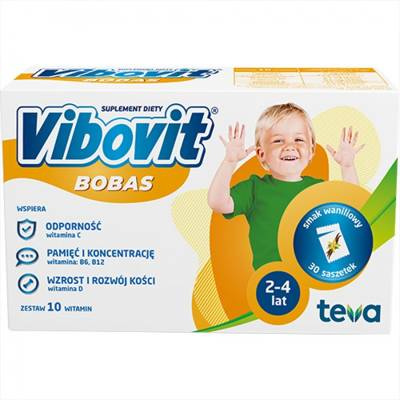 Vibovit Bobas, dla dzieci w wieku od 2 do 4 lat smak waniliowy 30 saszetek