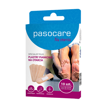 Pasocare zestaw piankowych plastrów NA OTARCIA z opatrunkiem 10 sztuk