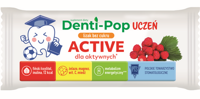 Denti-Pop uczeń lizak BEZ CUKRU na koncentrację POZIOMKA 5 sztuk + GRATIS!