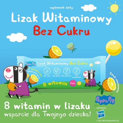 Lizaki witaminowe Świnka Peppa BEZ CUKRU smak ananasowy 1 sztuka