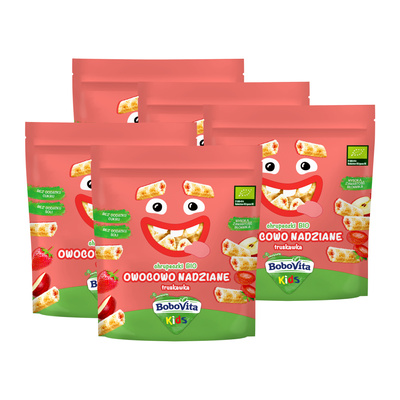 BoboVita Kids Chrupeczki bio owocowo nadziane truskawka po 3 roku życia ZESTAW 5 x 30 g 