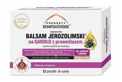 Balsam Jerozolimski na gardło pastylki z prawoślazem od 6 roku życia 32 sztuki