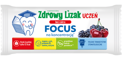 Denti-Pop Focus lizak BEZ CUKRU na koncentrację WIŚNIA & JAGODA 1 sztuka