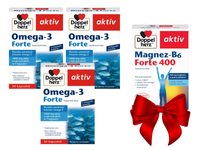 Doppelherz aktiv Omega-3 FORTE ZESTAW 3 x 30 kapsułek + MAGNEZ FORTE GRATIS!