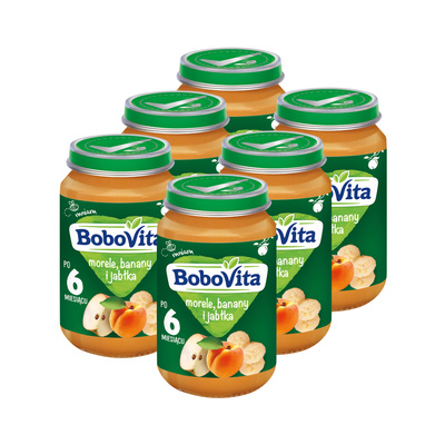 BoboVita Morele, banany i jabłka po 6. miesiącu ZESTAW 6x190g