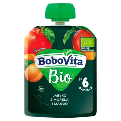 Bobovita BIO Mus owocowy jabłko, morela i mango po 6. miesiącu 80g