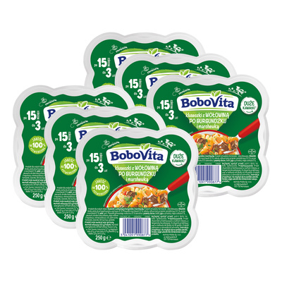 BoboVita Kluseczki z wołowiną po burgundzku i marchewką po 15 miesiącu ZESTAW 6 x 250 g