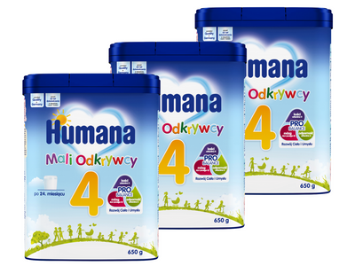 Humana 4 Mali Odkrywcy Napój mleczny w proszku po 24. miesiącu ZESTAW 3 x 650 g