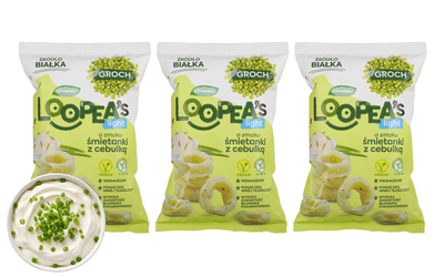 Loopea's chrupki z grochu o smaku śmietanki z zieloną cebulką ZESTAW 3 x 50 g