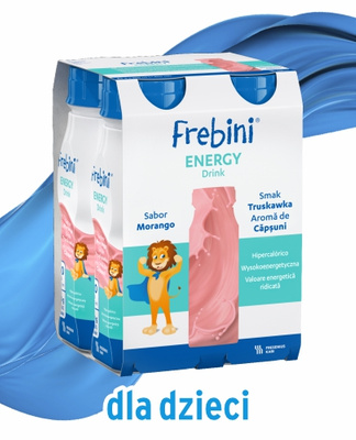 Frebini Energy Drink, smak truskawkowy, 24 x 200 ml. Żywność specjalnego przeznaczenia medycznego. Dla dzieci 1 - 12 lat