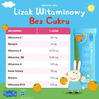 Lizaki witaminowe Świnka Peppa BEZ CUKRU smak pomarańczowy 1 sztuka