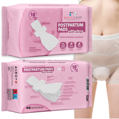 Bocioland wysokochłonne podkłady poporodowe ze skrzydełkami na dzień i noc 10 sztuk