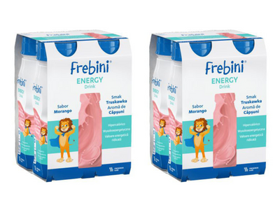 Frebini Energy Drink, smak truskawkowy, 8 x 200 ml. Żywność specjalnego przeznaczenia medycznego. Dla dzieci 1 - 12 lat