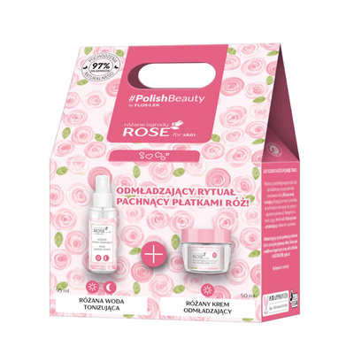 FLOS-LEK zestaw PIELĘGNACYJNY ROSE for skin PRO AGE różana woda tonizująca 95 ml + różany krem odmładzający 50 ml