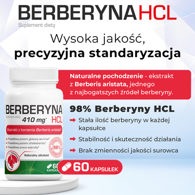 Berberyna HCL ODCHUDZANIE APETYT WĄTROBA 410 mg 60 kapsułek