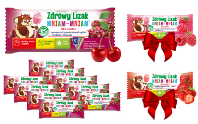 Zdrowy lizak dla dzieci mniam mniam z witaminami smak wiśniowy ZESTAW 10 sztuk + 2 LIZAKI GRATIS!