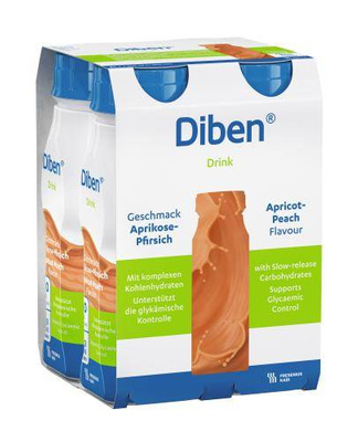 Diben Drink, smak morela - brzoskwinia, 4x 200 ml.  Żywność specjalnego przeznaczenia medycznego. Pacjent z cukrzycą, insulinoopornością. 