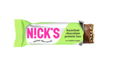 NICK'S baton proteinowy w czekoladzie mlecznej z orzechami laskowymi bez cukru 50 g