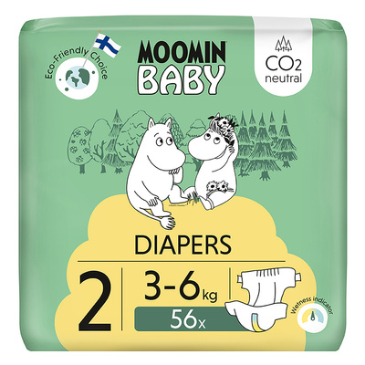 Moomin Baby 2 Newborn 3–6 kg (56 szt), eko pieluszki