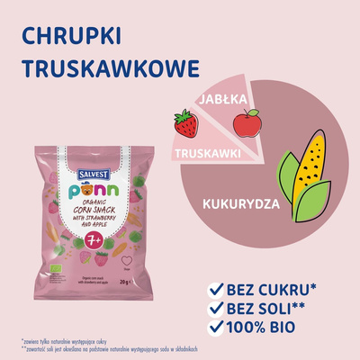 SALVEST Põnn BIO Chrupki truskawkowe dla dzieci kształt serduszek 20 g