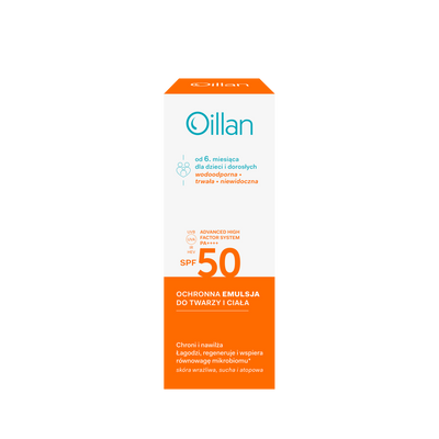 Oillan Ochronna emulsja przeciwsłoneczna do twarzy i ciała z filtrem SPF50 do skóry wrażliwej 100 ml