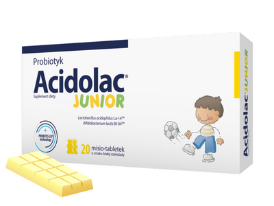 Acidolac Junior PROBIOTYK misio tabletki o smaku białej czekolady 20 tabletek