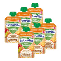 BoboVita Drugie Śniadanko Owoce z kaszką jabłko gruszka pomarańcza po 6 miesiącu ZESTAW 6 x 100 g