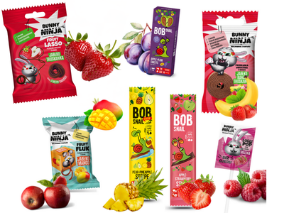 BOB SNAIL & BUNNY NINJA zestaw smakowitych zdrowych słodyczy różne smaki 7 sztuk ŚWIĄTECZNE PACZKI