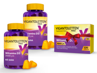 Vigantoletten Max Witamina D3 2000 j.m. Żelki 60 szt 2 opakowania+ Vigantoletten Max Witamina D3 4000 j.m. 120 tabletek GRATIS 