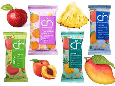 Crispy Natural Chipsy ZESTAW Jabłko, Brzoskwinia, Mango, Ananas 100% suszone owoce BEZ cukru