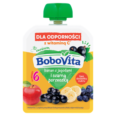 BoboVita Mus banan z jagodami i czarną porzeczką po 6 miesiącu 80 g