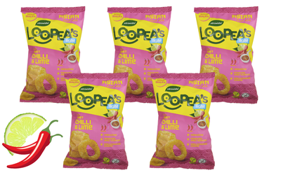Loopea's chrupki z soczewicy o smaku sweet chilli & lime ZESTAW 5 x 50 g