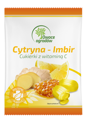 Rodzina Zdrowia owoce ogrodów Cytryna Imbir Ziołowe cukierki z witaminą C 60 g