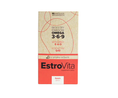 EstroVita Teen Skin Kwasy Omega 3-6-9 wsparcie cery smak arbuzowy 60 kapsułek